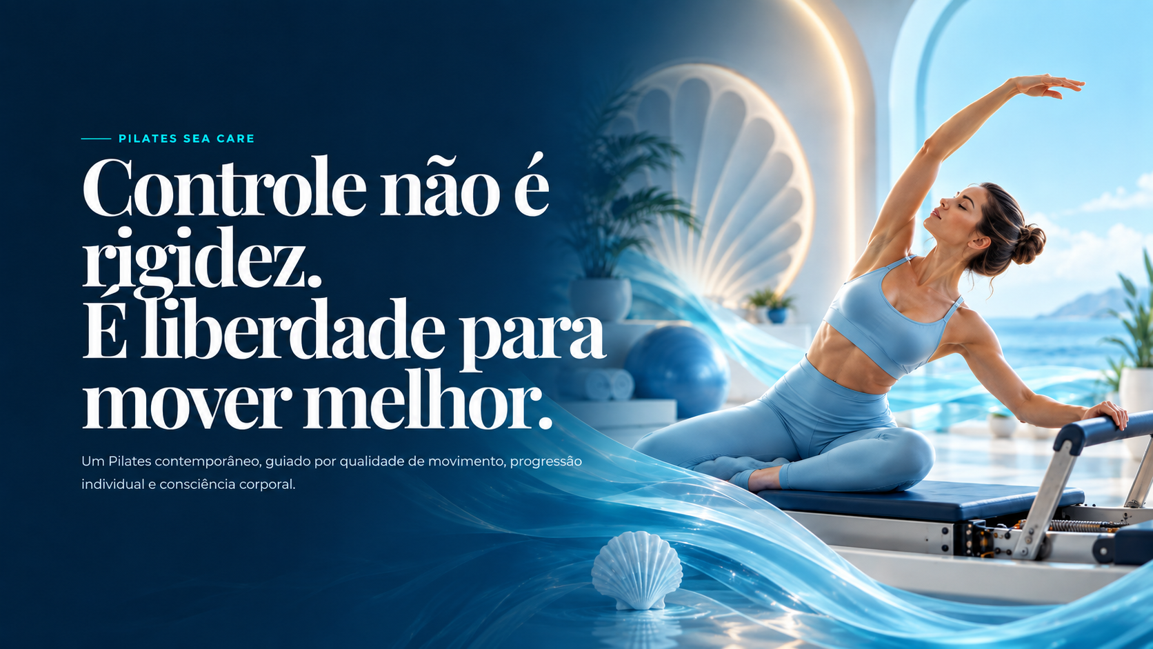 Prática de Pilates em estética oceânica Sea Care